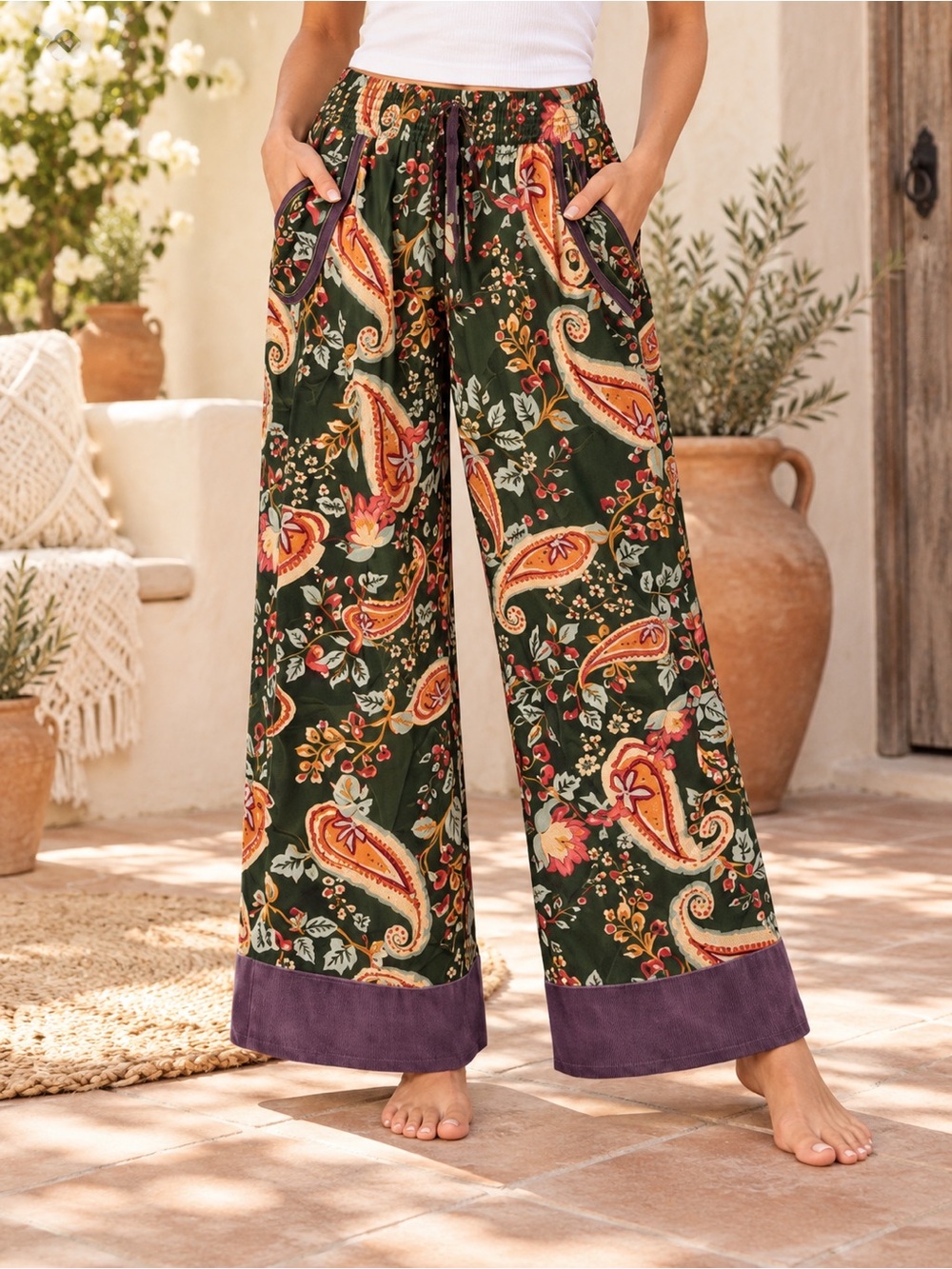 145 NWT Umgee Multicolor Floral Wide Leg Pants - Size Small could fit up
